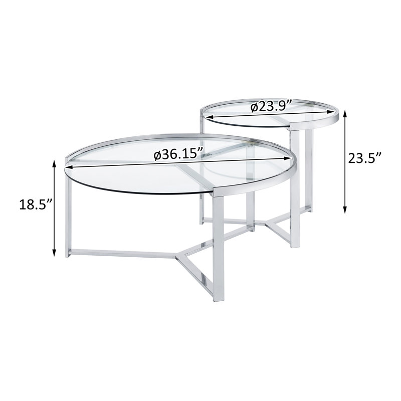 Ivy Bronx 2-Piece Round Glass Top Nesting Coffee Table Chrome | Wayfair